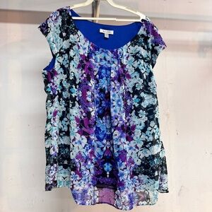 Dressbarn blue floral design blouse size 2X womens in good condition